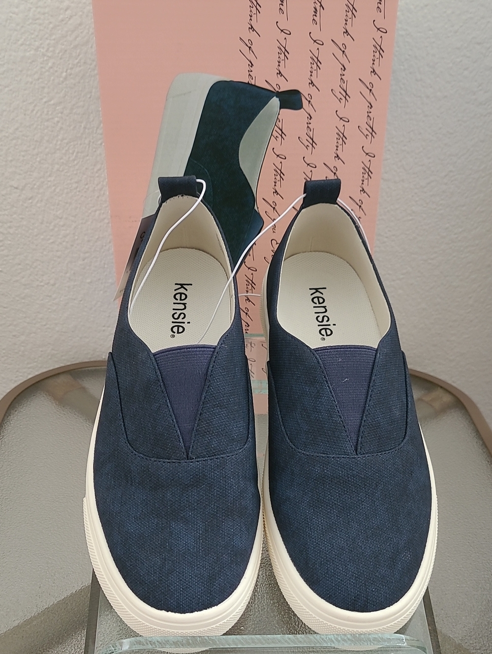 Kensie Salia Navy Ladies Slip-On Canvas Loafers with White Sole